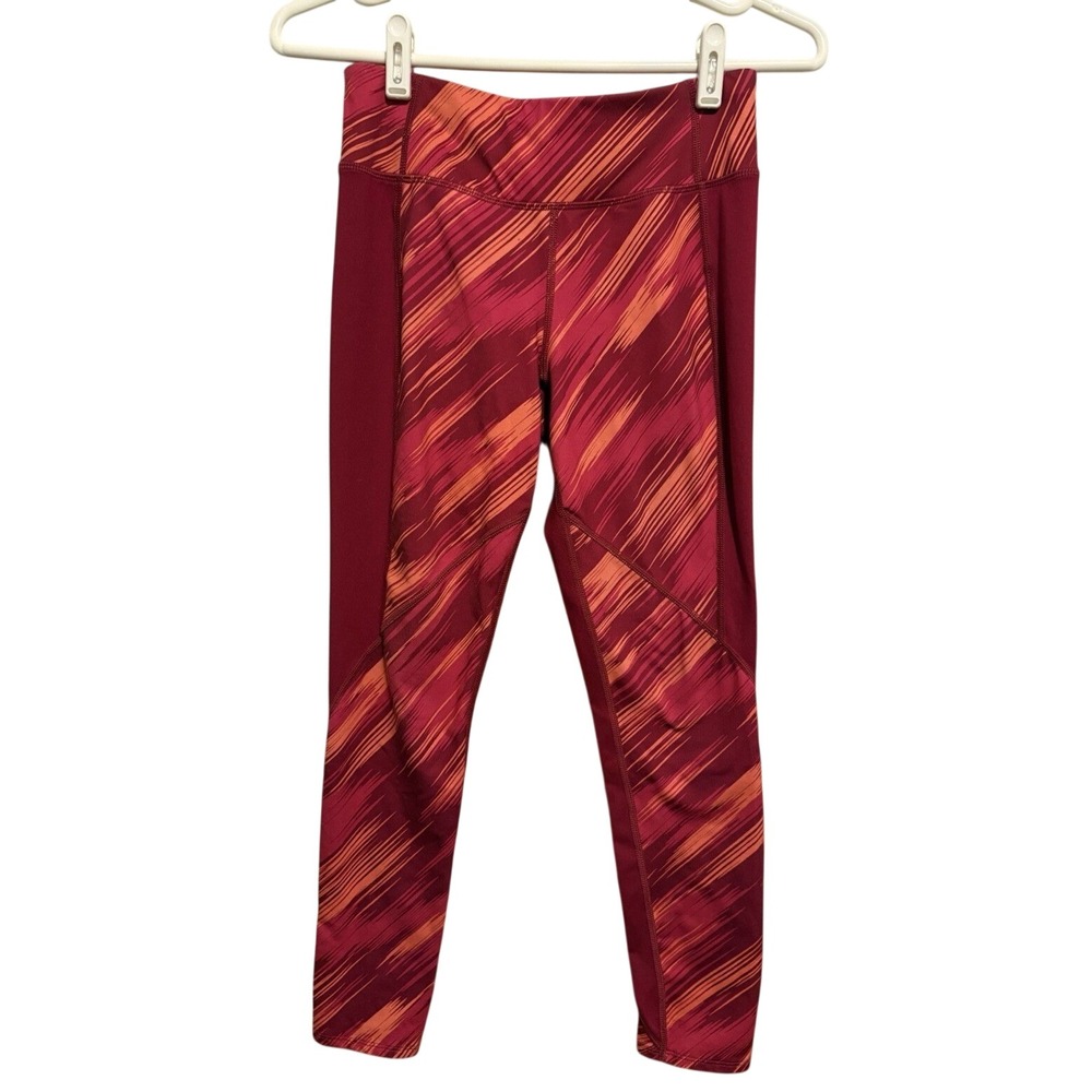 Athletic Crop Leggings Red Orange Abstract Print Activewear Large